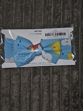 Little Sleepies Sun & Rain Pattern Luxe Bow Headband - Light Blue NEW